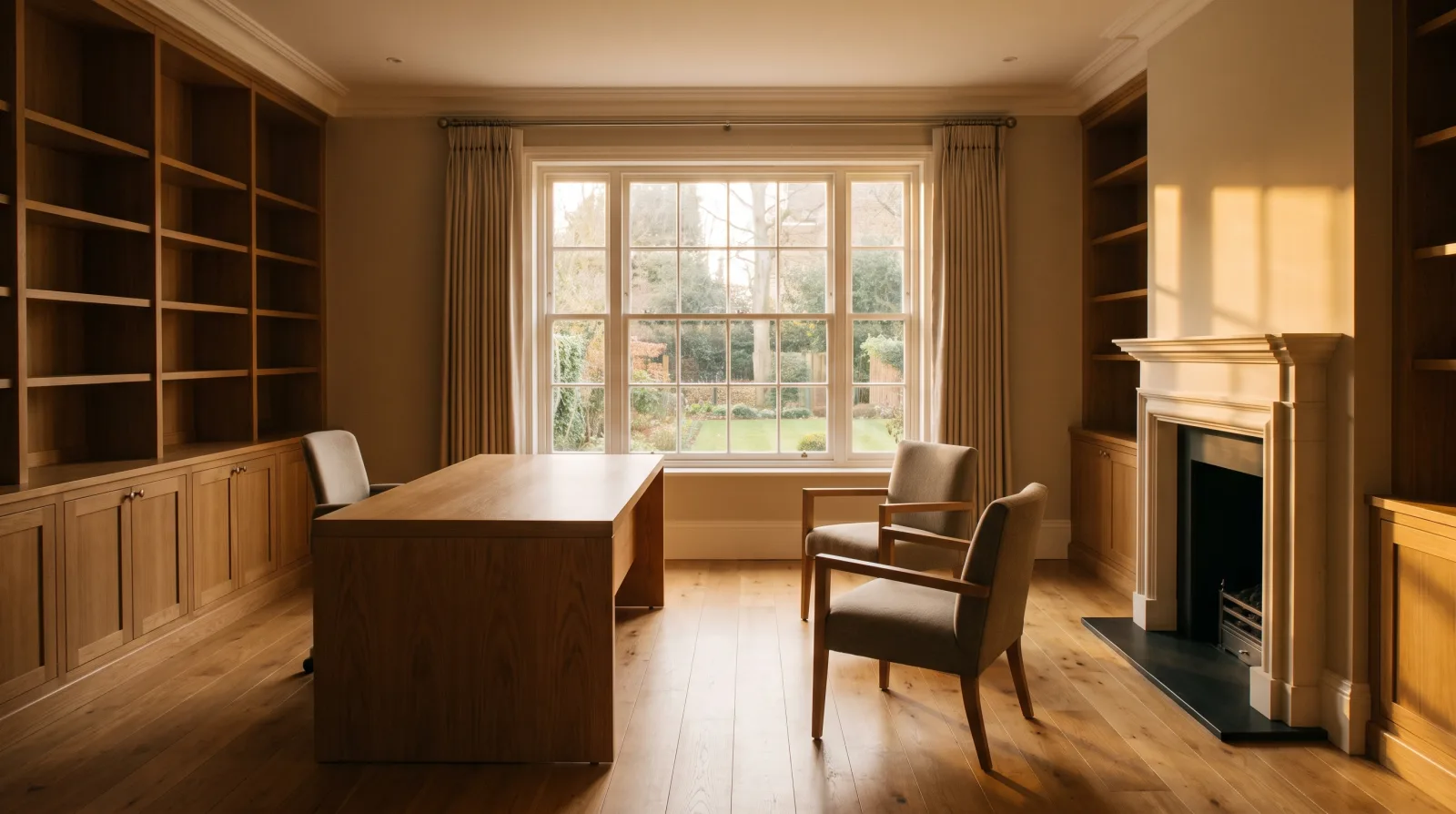 An empty, tidy room prepared for a private estate valuation consultation